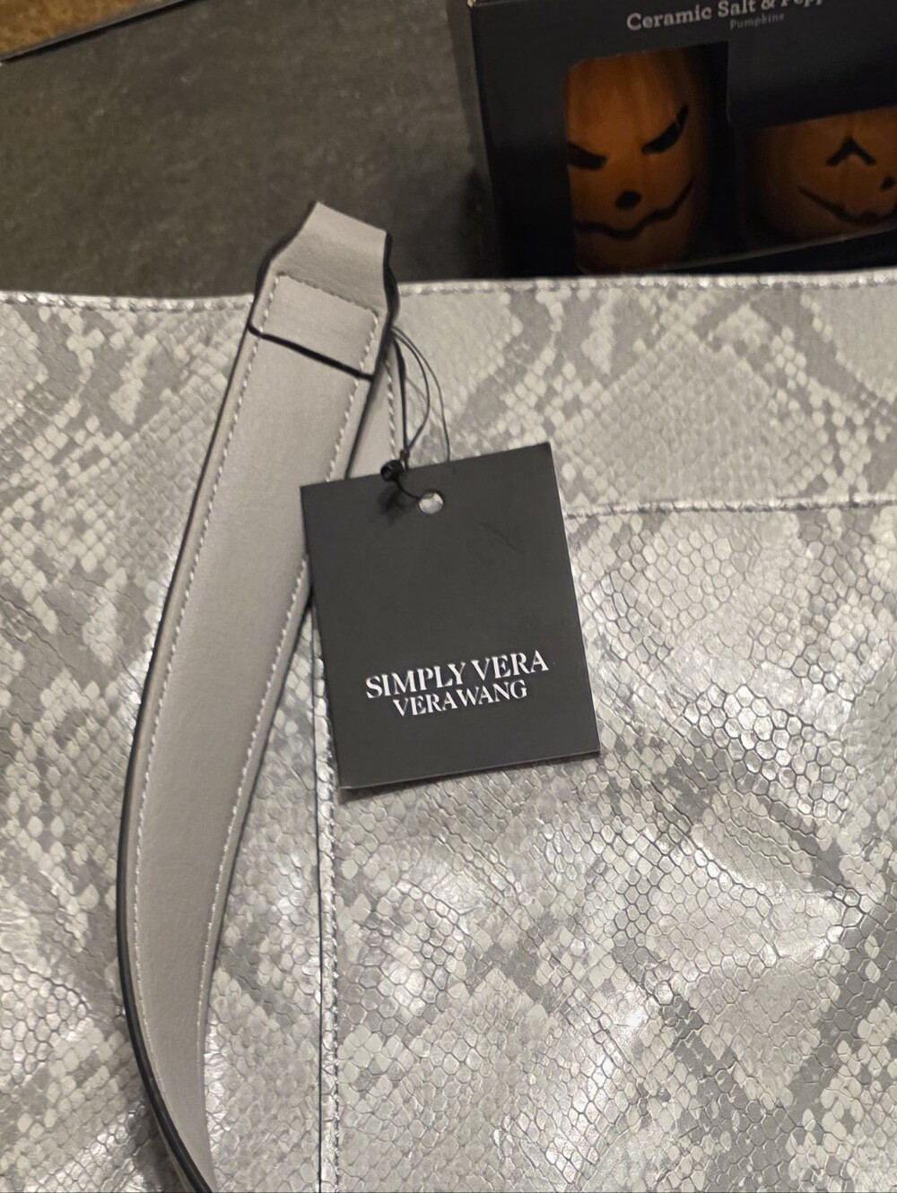Simply Vera Vera Wang Light Gray Snake-Print Tote